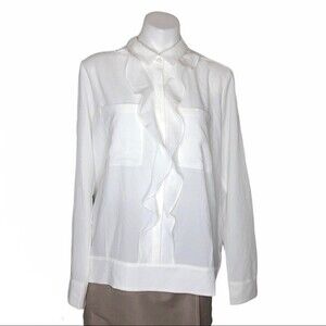 KUT FROM THE KLOTH Ivory Ruffle Top Shirt Size XL NEW